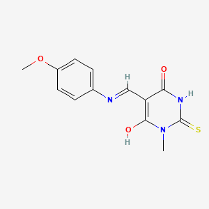 molecular formula C13H13N3O3S B5788785 5-{[(4-methoxyphenyl)amino]methylene}-1-methyl-2-thioxodihydro-4,6(1H,5H)-pyrimidinedione 