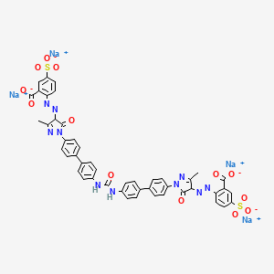 molecular formula C47H32N10Na4O13S2 B579010 tetrasodium;2-[[1-[4-[4-[[4-[4-[4-[(2-carboxylato-4-sulfonatophenyl)diazenyl]-3-methyl-5-oxo-4H-pyrazol-1-yl]phenyl]phenyl]carbamoylamino]phenyl]phenyl]-3-methyl-5-oxo-4H-pyrazol-4-yl]diazenyl]-5-sulfonatobenzoate CAS No. 16894-31-8