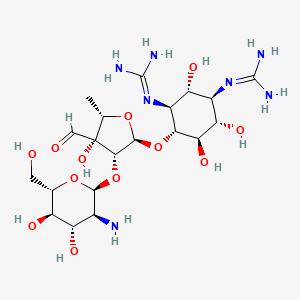 molecular formula C20H37N7O12 B579075 2-[(1S,2R,3R,4S,5R,6R)-2-[(2R,3R,4R,5S)-3-[(2S,3S,4S,5R,6S)-3-amino-4,5-dihydroxy-6-(hydroxymethyl)oxan-2-yl]oxy-4-formyl-4-hydroxy-5-methyloxolan-2-yl]oxy-5-(diaminomethylideneamino)-3,4,6-trihydroxycyclohexyl]guanidine CAS No. 19022-67-4