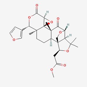 molecular formula C27H32O9 B579077 methyl 2-[(1R,2R,5S,6S,9S,11R,12R,14S,15S,18S)-6-(furan-3-yl)-5,12,16,16-tetramethyl-8,13-dioxo-7,10,17,20-tetraoxahexacyclo[12.4.2.01,15.02,12.05,11.09,11]icosan-18-yl]acetate CAS No. 1063-13-4