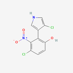 molecular formula C10H6Cl2N2O3 B579091 4-Chloro-2-(4-chloro-1H-pyrrol-3-yl)-3-nitrophenol CAS No. 15345-51-4