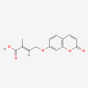 molecular formula C14H12O5 B579110 2-Methyl-4-[(2-oxo-2H-1-benzopyran-7-yl)oxy]-2-butenoic acid CAS No. 16851-00-6