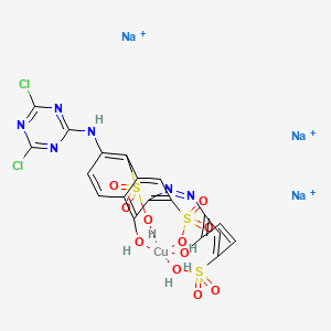 Trisodium (2-((4,6-dichloro-1,3,5-triazin-2-yl)amino)-5-hydroxy-6-((2-hydroxy-5-sulphophenyl)azo)naphthalene-1,7-disulphonato(5-))cuprate(3-)