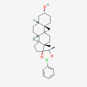 molecular formula C27H39BO3 B579199 (3R,5R,5'S,8R,9S,10S,13S,14S,17R)-5',10,13-trimethyl-2'-phenylspiro[1,2,3,4,5,6,7,8,9,11,12,14,15,16-tetradecahydrocyclopenta[a]phenanthrene-17,4'-1,3,2-dioxaborolane]-3-ol CAS No. 18929-38-9