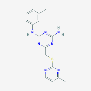 molecular formula C16H17N7S B5792373 N-(3-methylphenyl)-6-{[(4-methyl-2-pyrimidinyl)thio]methyl}-1,3,5-triazine-2,4-diamine 