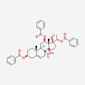 molecular formula C42H46O9 B579240 [(3S,8S,9R,10R,12R,13R,14R,17S)-12-benzoyloxy-17-[(1S)-1-benzoyloxyethyl]-8,14,17-trihydroxy-10,13-dimethyl-1,2,3,4,7,9,11,12,15,16-decahydrocyclopenta[a]phenanthren-3-yl] benzoate CAS No. 15894-87-8
