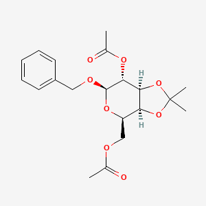 molecular formula C20H26O8 B579291 [(3aS,4R,6R,7R,7aS)-7-acetyloxy-2,2-dimethyl-6-phenylmethoxy-4,6,7,7a-tetrahydro-3aH-[1,3]dioxolo[4,5-c]pyran-4-yl]methyl acetate CAS No. 16741-10-9