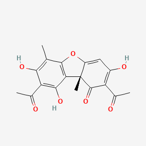 molecular formula C18H16O7 B579331 1(9bH)-Dibenzofuranone, 2,8-diacetyl-3,7,9-trihydroxy-6,9b-dimethyl-, (R)- CAS No. 18058-86-1