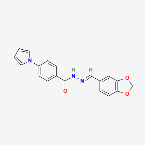 molecular formula C19H15N3O3 B5793537 N'-(1,3-benzodioxol-5-ylmethylene)-4-(1H-pyrrol-1-yl)benzohydrazide 