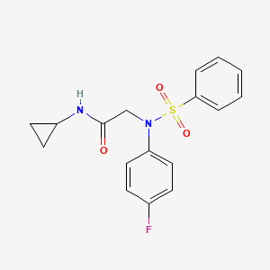 molecular formula C17H17FN2O3S B5793685 N~1~-cyclopropyl-N~2~-(4-fluorophenyl)-N~2~-(phenylsulfonyl)glycinamide 