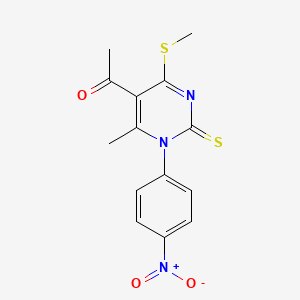 molecular formula C14H13N3O3S2 B5793825 1-[6-methyl-4-(methylthio)-1-(4-nitrophenyl)-2-thioxo-1,2-dihydro-5-pyrimidinyl]ethanone 