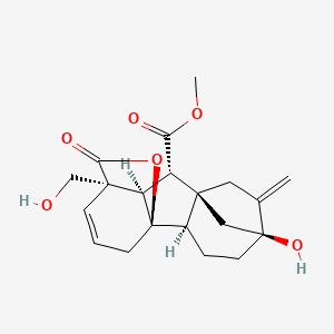 molecular formula C20H24O6 B579420 methyl (1R,2R,5S,8S,9S,10R,11R)-5-hydroxy-11-(hydroxymethyl)-6-methylidene-16-oxo-15-oxapentacyclo[9.3.2.15,8.01,10.02,8]heptadec-12-ene-9-carboxylate CAS No. 18524-58-8