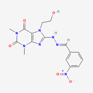 molecular formula C16H17N7O5 B5794220 3-nitrobenzaldehyde [7-(2-hydroxyethyl)-1,3-dimethyl-2,6-dioxo-2,3,6,7-tetrahydro-1H-purin-8-yl]hydrazone 