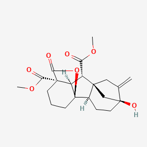 molecular formula C21H26O7 B579436 dimethyl (1R,2R,5S,8S,9S,10R,11R)-5-hydroxy-6-methylidene-16-oxo-15-oxapentacyclo[9.3.2.15,8.01,10.02,8]heptadecane-9,11-dicarboxylate CAS No. 18450-95-8