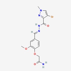 molecular formula C15H16BrN5O4 B5794590 2-(4-{2-[(4-bromo-1-methyl-1H-pyrazol-3-yl)carbonyl]carbonohydrazonoyl}-2-methoxyphenoxy)acetamide 