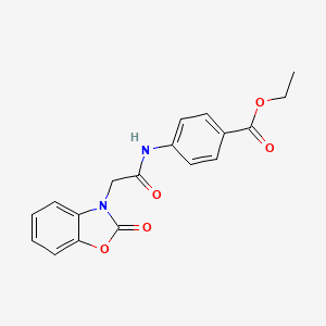 molecular formula C18H16N2O5 B5794930 ethyl 4-{[(2-oxo-1,3-benzoxazol-3(2H)-yl)acetyl]amino}benzoate 
