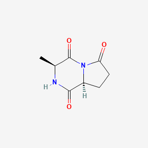 molecular formula C8H10N2O3 B579497 Pyrrolo[1,2-a]pyrazine-1,4,6(7H)-trione, tetrahydro-3-methyl-, (3S,8aS)-(8CI) CAS No. 16364-61-7