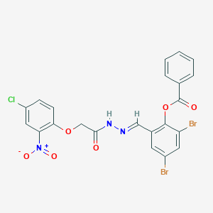 2,4-dibromo-6-{2-[(4-chloro-2-nitrophenoxy)acetyl]carbonohydrazonoyl}phenyl benzoate