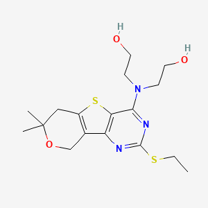 molecular formula C17H25N3O3S2 B5795865 2,2'-{[2-(ethylthio)-7,7-dimethyl-6,9-dihydro-7H-pyrano[3',4':4,5]thieno[3,2-d]pyrimidin-4-yl]imino}diethanol 