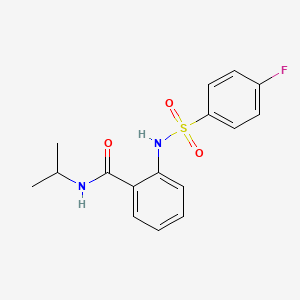 molecular formula C16H17FN2O3S B5796579 2-{[(4-fluorophenyl)sulfonyl]amino}-N-isopropylbenzamide 