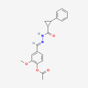 molecular formula C20H20N2O4 B5797888 2-methoxy-4-{2-[(2-phenylcyclopropyl)carbonyl]carbonohydrazonoyl}phenyl acetate 