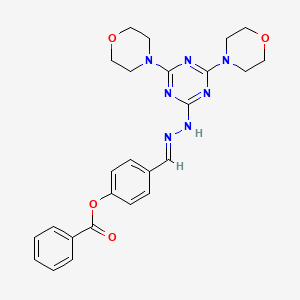 molecular formula C25H27N7O4 B5797908 4-[2-(4,6-di-4-morpholinyl-1,3,5-triazin-2-yl)carbonohydrazonoyl]phenyl benzoate 