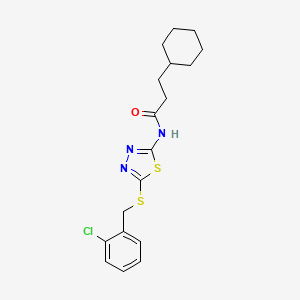 molecular formula C18H22ClN3OS2 B5798472 N-{5-[(2-chlorobenzyl)thio]-1,3,4-thiadiazol-2-yl}-3-cyclohexylpropanamide 