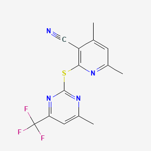 molecular formula C14H11F3N4S B5798771 4,6-dimethyl-2-{[4-methyl-6-(trifluoromethyl)-2-pyrimidinyl]thio}nicotinonitrile 