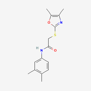 molecular formula C15H18N2O2S B5799373 2-[(4,5-dimethyl-1,3-oxazol-2-yl)thio]-N-(3,4-dimethylphenyl)acetamide 