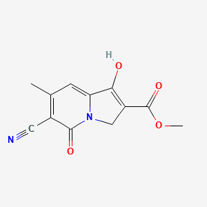 molecular formula C12H10N2O4 B579990 Methyl 6-cyano-1-hydroxy-7-methyl-5-oxo-3,5-dihydroindolizine-2-carboxylate CAS No. 73427-92-6