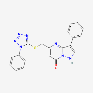 2-methyl-3-phenyl-5-{[(1-phenyl-1H-tetrazol-5-yl)thio]methyl}pyrazolo[1,5-a]pyrimidin-7(4H)-one