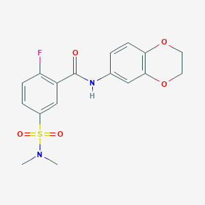 molecular formula C17H17FN2O5S B5800392 N-(2,3-dihydro-1,4-benzodioxin-6-yl)-5-[(dimethylamino)sulfonyl]-2-fluorobenzamide 