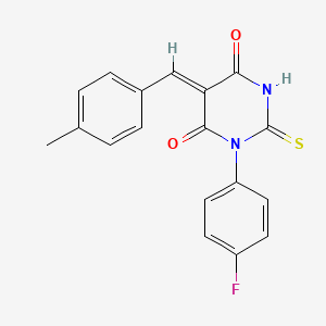 molecular formula C18H13FN2O2S B5800865 1-(4-fluorophenyl)-5-(4-methylbenzylidene)-2-thioxodihydro-4,6(1H,5H)-pyrimidinedione 