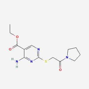 ethyl 4-amino-2-{[2-oxo-2-(1-pyrrolidinyl)ethyl]thio}-5-pyrimidinecarboxylate