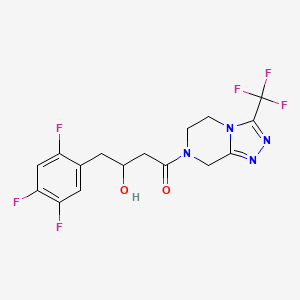 molecular formula C16H14F6N4O2 B580119 3-hydroxy-1-(3-(trifluoromethyl)-5,6-dihydro-[1,2,4]triazolo[4,3-a]pyrazin-7(8H)-yl)-4-(2,4,5-trifluorophenyl)butan-1-one CAS No. 1253056-01-7
