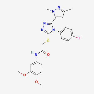 molecular formula C23H23FN6O3S B5801327 N-(3,4-dimethoxyphenyl)-2-{[5-(1,3-dimethyl-1H-pyrazol-5-yl)-4-(4-fluorophenyl)-4H-1,2,4-triazol-3-yl]thio}acetamide 