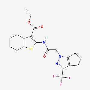 molecular formula C20H22F3N3O3S B5801457 ethyl 2-({[3-(trifluoromethyl)-5,6-dihydrocyclopenta[c]pyrazol-1(4H)-yl]acetyl}amino)-4,5,6,7-tetrahydro-1-benzothiophene-3-carboxylate 