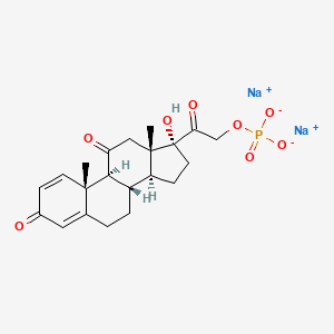 molecular formula C21H25Na2O8P B580153 孕-1,4-二烯-3,11,20-三酮，17-羟基-21-(膦酰氧基)-，二钠盐 CAS No. 33903-70-7