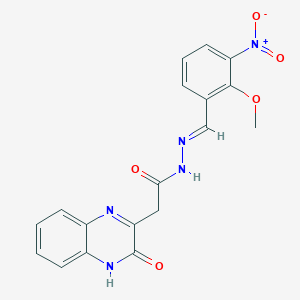 molecular formula C18H15N5O5 B5801532 N'-(2-methoxy-3-nitrobenzylidene)-2-(3-oxo-3,4-dihydro-2-quinoxalinyl)acetohydrazide 