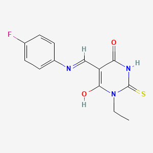 1-ethyl-5-{[(4-fluorophenyl)amino]methylene}-2-thioxodihydro-4,6(1H,5H)-pyrimidinedione