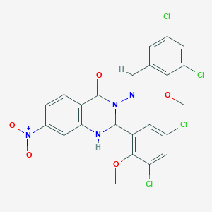 3-[(3,5-dichloro-2-methoxybenzylidene)amino]-2-(3,5-dichloro-2-methoxyphenyl)-7-nitro-2,3-dihydroquinazolin-4(1H)-one