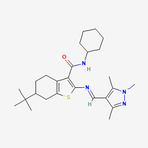molecular formula C26H38N4OS B5803757 6-tert-butyl-N-cyclohexyl-2-{[(1,3,5-trimethyl-1H-pyrazol-4-yl)methylene]amino}-4,5,6,7-tetrahydro-1-benzothiophene-3-carboxamide 