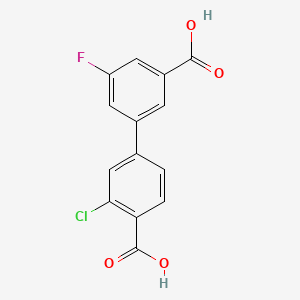 molecular formula C14H8ClFO4 B580407 3'-Chloro-5-fluoro-[1,1'-biphenyl]-3,4'-dicarboxylic acid CAS No. 1261906-07-3