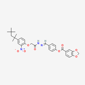 molecular formula C31H33N3O8 B5804993 4-(2-{[2-nitro-4-(1,1,3,3-tetramethylbutyl)phenoxy]acetyl}carbonohydrazonoyl)phenyl 1,3-benzodioxole-5-carboxylate 