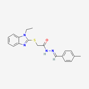 molecular formula C19H20N4OS B5805400 2-[(1-ethyl-1H-benzimidazol-2-yl)thio]-N'-(4-methylbenzylidene)acetohydrazide 