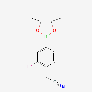molecular formula C14H17BFNO2 B580598 2-(2-Fluoro-4-(4,4,5,5-tetramethyl-1,3,2-dioxaborolan-2-yl)phenyl)acetonitrile CAS No. 1220219-61-3