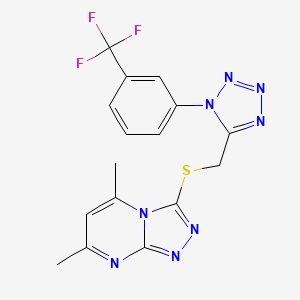 molecular formula C16H13F3N8S B5807136 5,7-dimethyl-3-[({1-[3-(trifluoromethyl)phenyl]-1H-tetrazol-5-yl}methyl)thio][1,2,4]triazolo[4,3-a]pyrimidine 