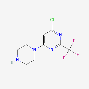 molecular formula C9H10ClF3N4 B580726 4-Chloro-6-(piperazin-1-yl)-2-(trifluoromethyl)pyrimidine CAS No. 1267062-78-1