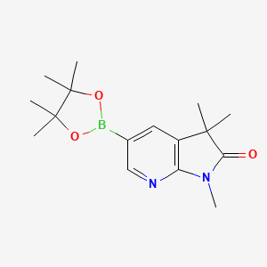 molecular formula C16H23BN2O3 B580751 1,3,3-Trimethyl-5-(4,4,5,5-tetramethyl-1,3,2-dioxaborolan-2-yl)-1H-pyrrolo[2,3-b]pyridin-2(3H)-one CAS No. 1257554-80-5