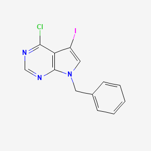 molecular formula C13H9ClIN3 B580773 7-苄基-4-氯-5-碘-7H-吡咯并[2,3-d]嘧啶 CAS No. 1244855-59-1